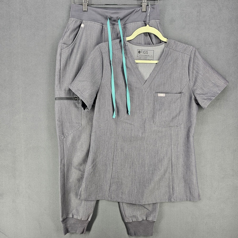 FIGS Technical Scrub Set Womens Small Petites Gray Zamora Jogger 2 Piece
